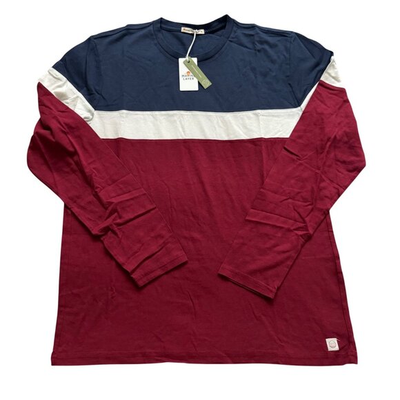 Marine layer jacob LS crew Mens Colorblock Long Sleeve Tee sz Medium red navy - Picture 2 of 11